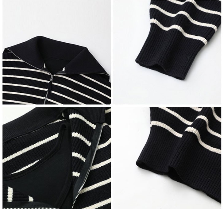クーポン利用で半額 フェイクツーピース ニット セーター レディース 長袖 秋 冬 トップス シンプル プルオーバー ボーダー カジュアル ニットセーター 長袖ニット 重ね着風 フロントジッパー 韓国 クーポン利用で半額 フェイクツーピース ニット セーター レディース 長袖 秋 冬 トップス シンプル プルオーバー ボーダー カジュアル ニットセーター 長袖ニット 重ね着風 フロントジッパー 韓国
