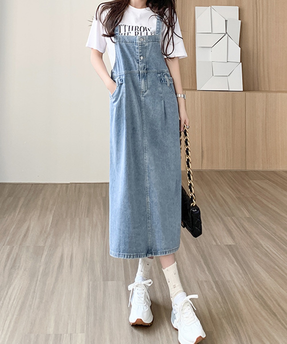 サロペット デニムワンピース 体型カバー サロペット デニムワンピース 体型カバー