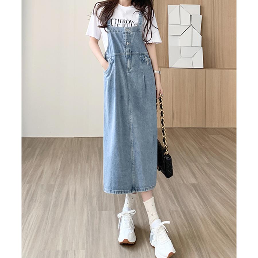 サロペット デニムワンピース 体型カバー サロペット デニムワンピース 体型カバー