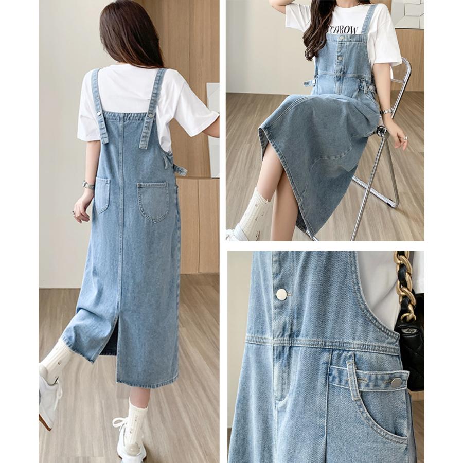 サロペット デニムワンピース 体型カバー サロペット デニムワンピース 体型カバー
