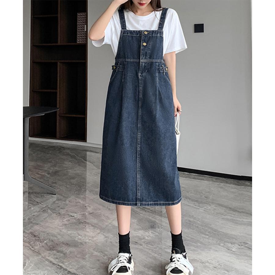 サロペット デニムワンピース 体型カバー サロペット デニムワンピース 体型カバー