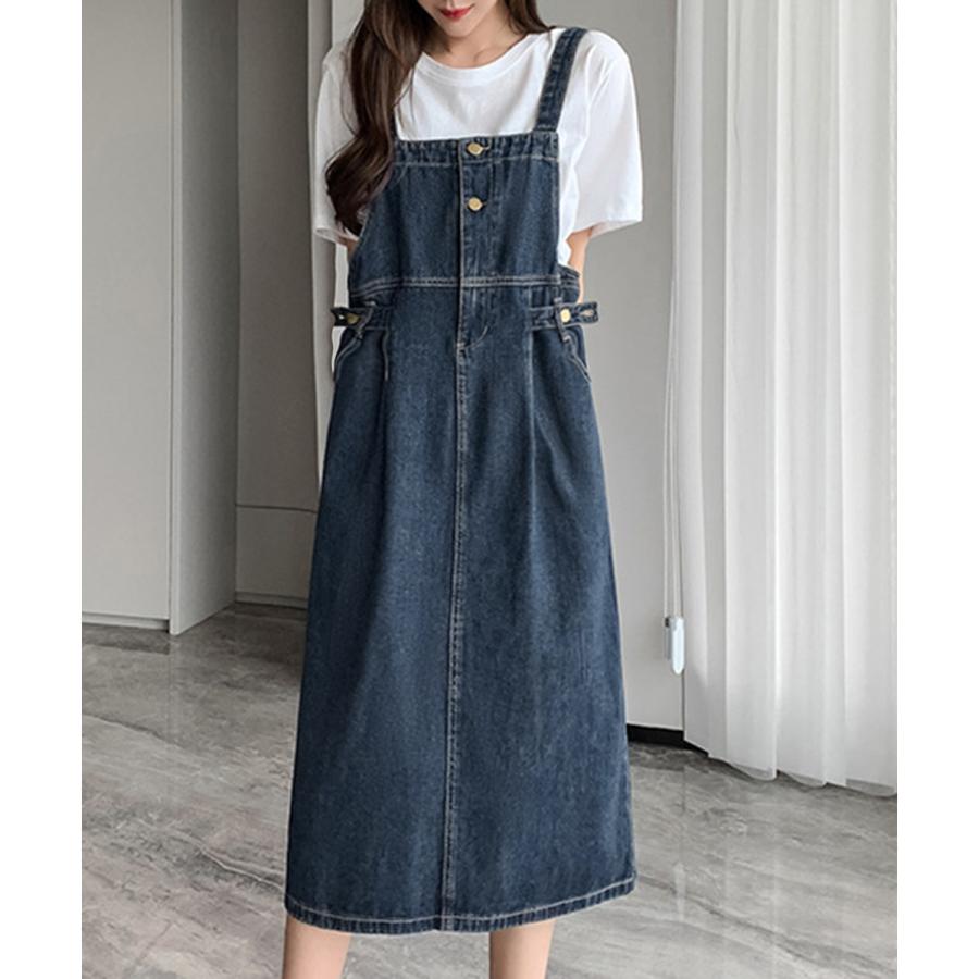 サロペット デニムワンピース 体型カバー サロペット デニムワンピース 体型カバー