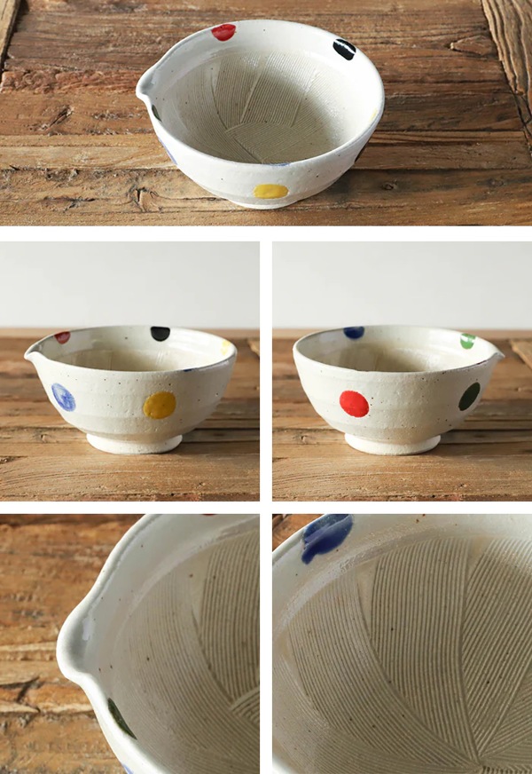 すり鉢 6号 20cm 片口 水玉 陶器 同柄2個セット 食洗機対応 電子レンジ対応 和食器 日本製 鉢 中鉢 ボウル ドット柄 ごま ごますり器 ゴマ 和え物 胡麻 おろし器 無地 離乳食