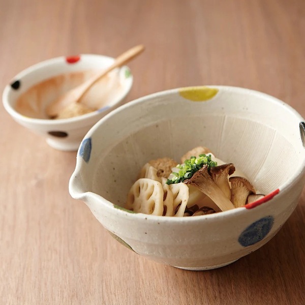 すり鉢 6号 20cm 片口 水玉 陶器 同柄2個セット 食洗機対応 電子レンジ対応 和食器 日本製 鉢 中鉢 ボウル ドット柄 ごま ごますり器 ゴマ 和え物 胡麻 おろし器 無地 離乳食