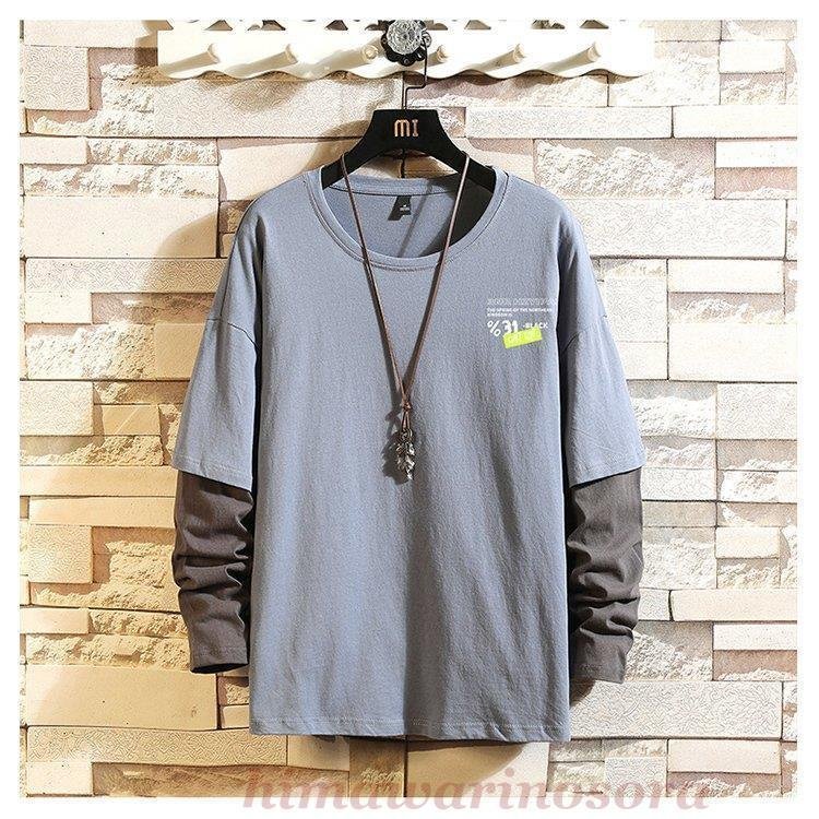 ロンt メンズ 注文割引 長袖tシャツ 重ね着風 ロングtシャツ Tシャツ ビッグ 長袖 カットソー 切り替え