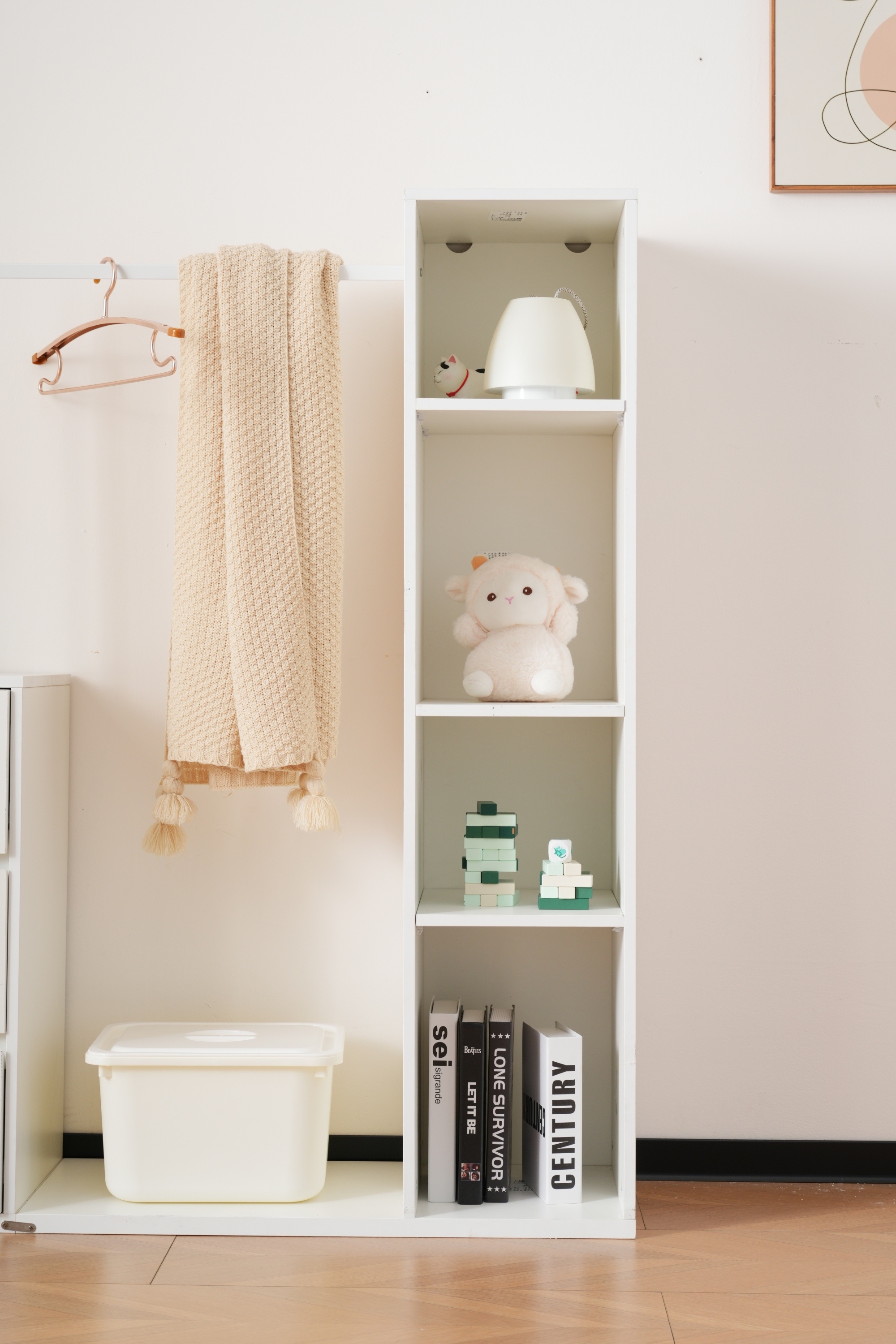 3段キャビネット+幅調整デスク+ ハンガーラック+ラック化粧台 デスク木製