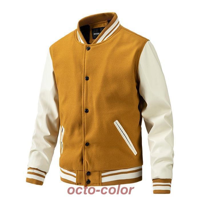 スタジャン メンズ 中綿ジャケット アウター ブルゾン 防寒 秋冬 メルトン 袖革 ラシャ 40代 50代 スタジアムジャンパー