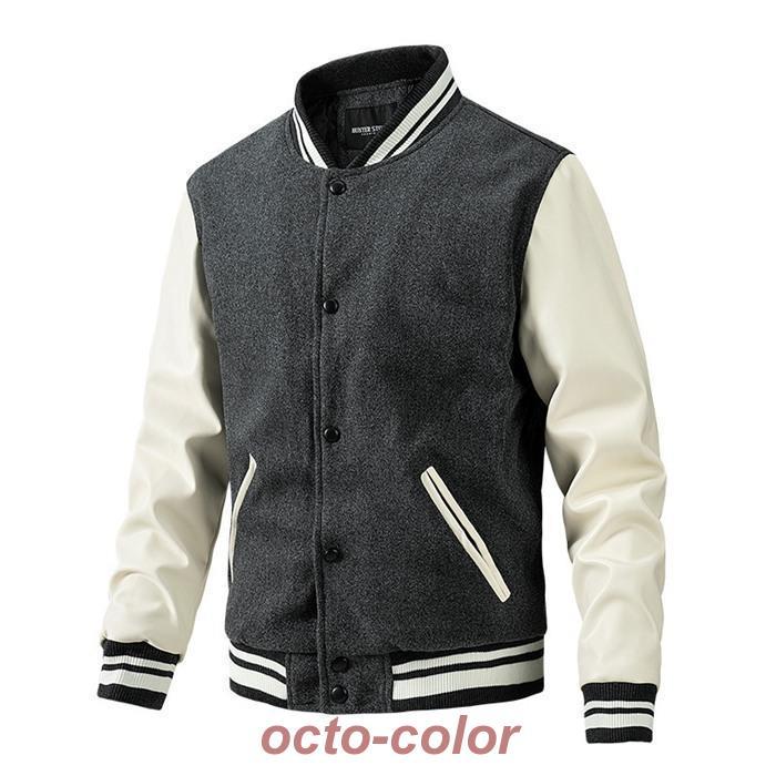 スタジャン メンズ 中綿ジャケット アウター ブルゾン 防寒 秋冬 メルトン 袖革 ラシャ 40代 50代 スタジアムジャンパー