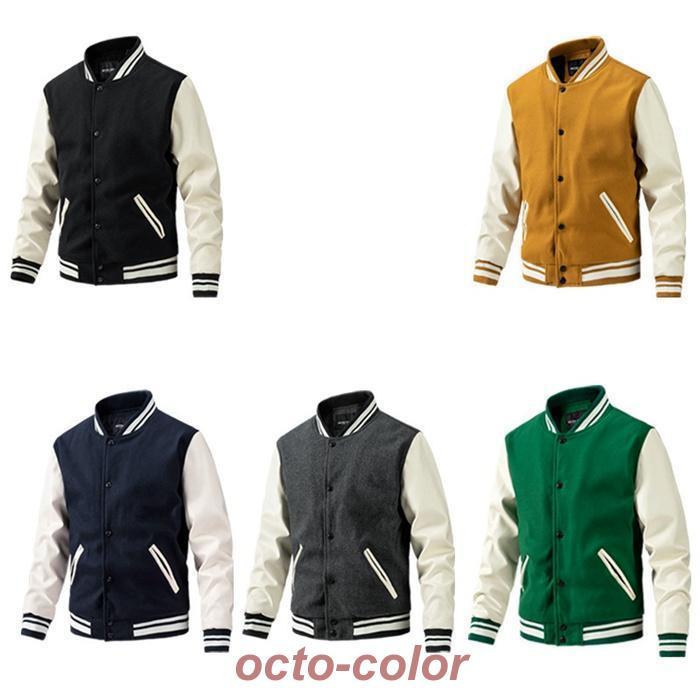 スタジャン メンズ 中綿ジャケット アウター ブルゾン 防寒 秋冬 メルトン 袖革 ラシャ 40代 50代 スタジアムジャンパー