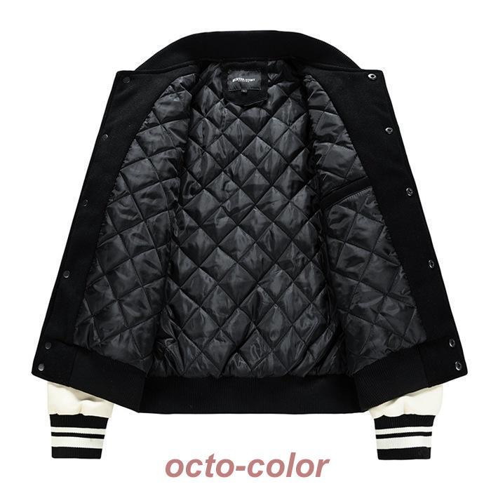 スタジャン メンズ 中綿ジャケット アウター ブルゾン 防寒 秋冬 メルトン 袖革 ラシャ 40代 50代 スタジアムジャンパー