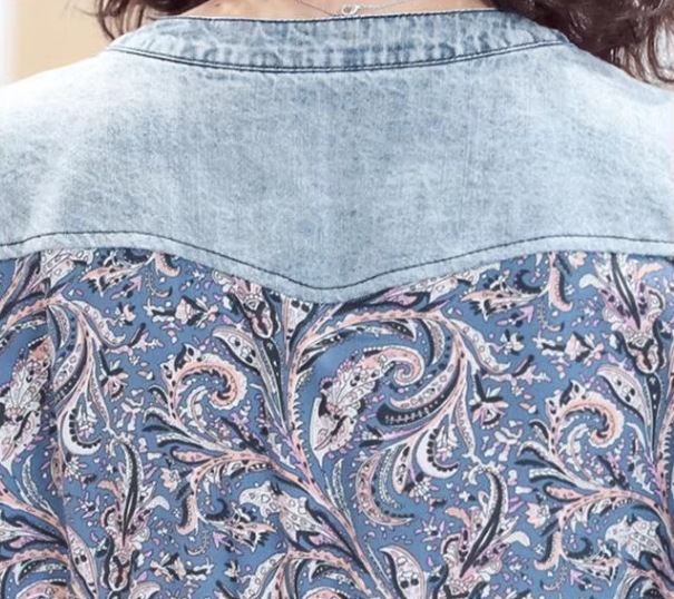 レディース ワンピース プルオーバー デニム デニムワンピース ロング 半袖 Vネック Aライン シフォン ウエストマーク ハイウエスト ウエストゴム 切り替えデザイン ドッキング ストレッチ 伸縮性