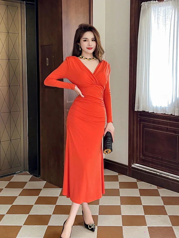 【急速出荷!】2024春 Vネック ロングワンピース ベーシック パーティードレス 着痩せ 大人 お呼ばれ 同窓会 披露宴 卒業式 結婚式 ウェディング 二次会 成人式