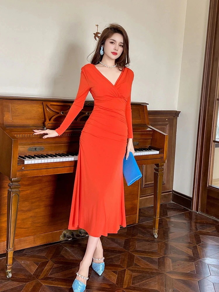 【急速出荷!】2024春 Vネック ロングワンピース ベーシック パーティードレス 着痩せ 大人 お呼ばれ 同窓会 披露宴 卒業式 結婚式 ウェディング 二次会 成人式