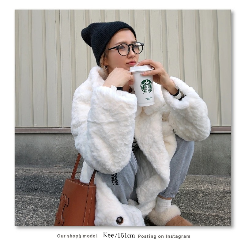 もこもこ ファーコート レディース フェイクファー ロング丈 アウター ホワイト ベージュ [ロングコート ボリュームファーコート 長袖 もこもこ ふわふわ 裏地 シンプル 極暖 防寒 大きいサイズ_17