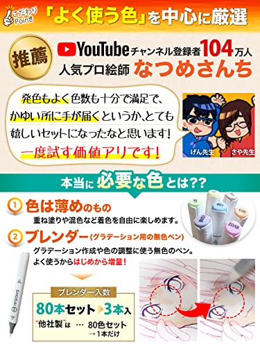 匠彩 イラストマーカー プロ絵師監修72色80本マーカーペン 筆タイプ アルコールマーカー セット