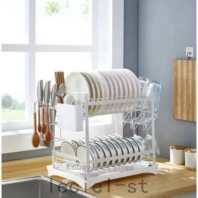 水切りラックコンパクト水切りかご大容量スリムキッチン食器収納水切りバスケット2段水切りトレー付き食器