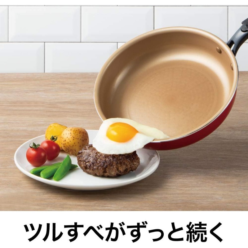 evercook エバークック 両手鍋 22cm IH対応 レッド ガラス蓋付き ドウシシャ 鍋 ih IH 深型 多層構造 フッ素