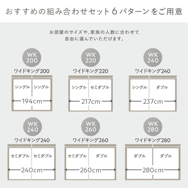 ベッド ワイドキング 200（S+S） グレージュ ポケットコイルマットレス付き 連結 すのこ 宮付 コンセント付 組立品