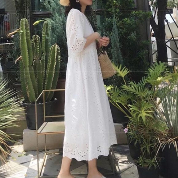 レディース ワンピース ロングワンピース 膝下 ロング ロング丈 マキシ マキシ丈 フリル 透け感