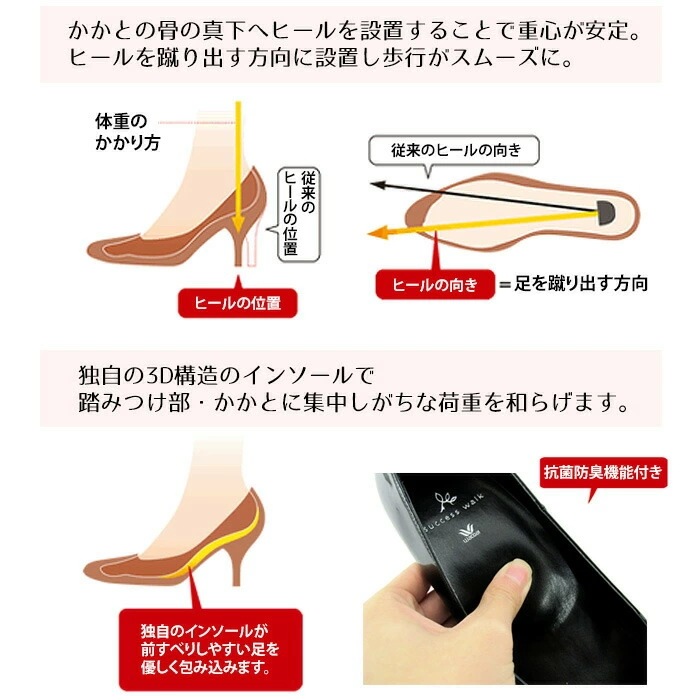 ワコール Wacoal サクセスウォーク 5センチヒールパンプス (スエード) 痛くない 日本製 本革 WIN003 『3』【F】