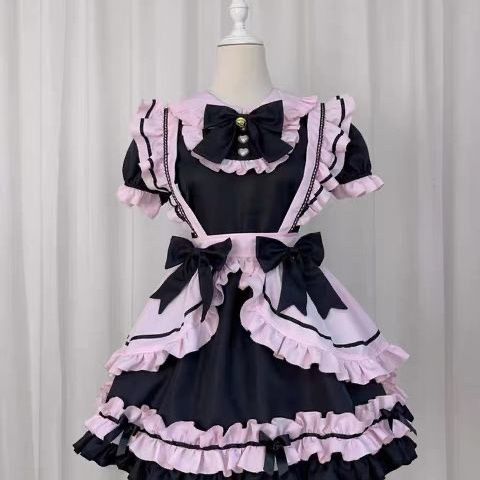 黒ピンクメイドCOS日系Loita可愛いワンピース現品可愛い甘い優しい女の子メイドワンピース短い_9