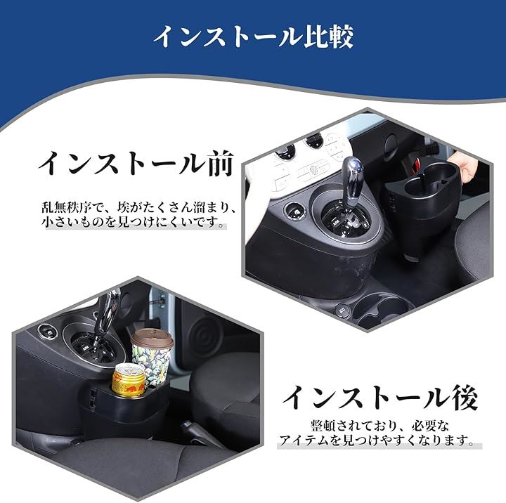 新型 フィアット 500 2016～2025に適用 収納ボックス センター センターカップホルダー収納ボックス 収納バッグ 多機能カップホルダー ABS製(ブラック)