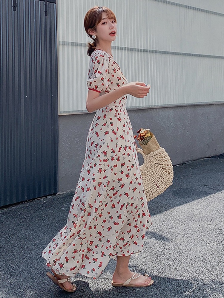 ワンピース デート ロング 袖あり Vネック かわいい 大人可愛い きれいめ シンプル カジュアル 大人 上品 おしゃれ お洒落 主役級 存在感 夏 10代 20代 30代 レディース 女性用 OL