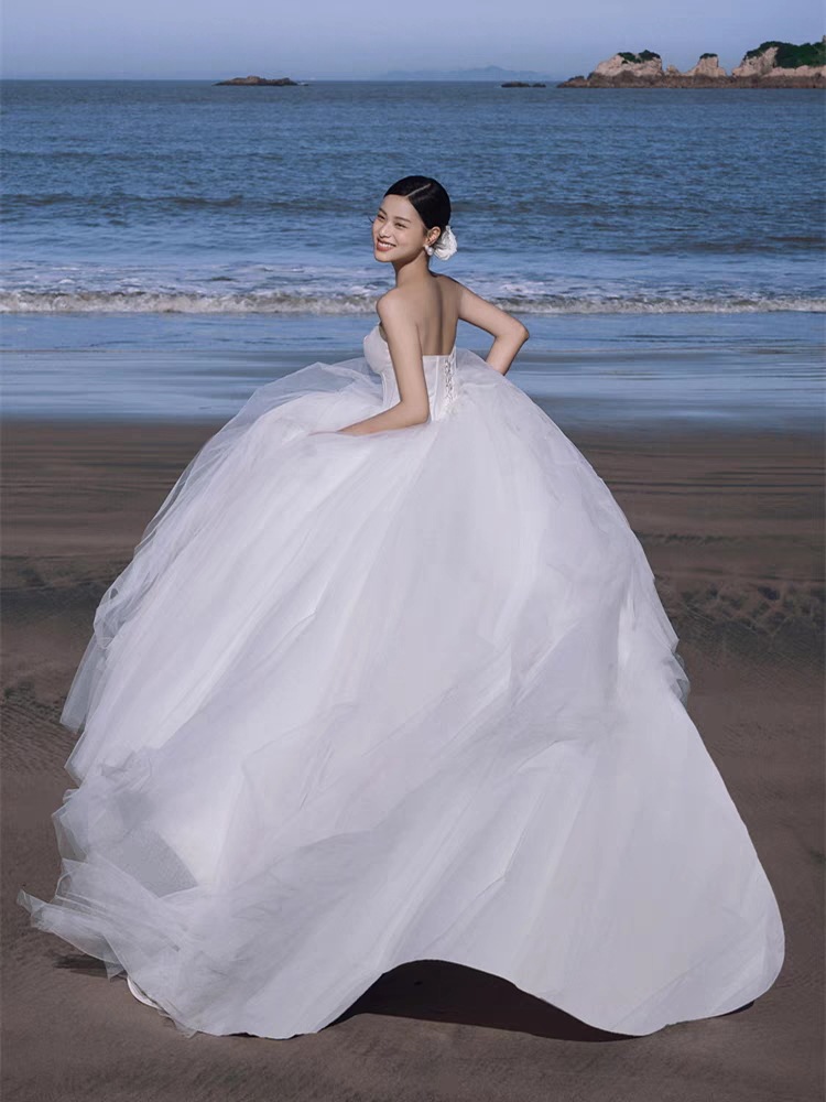 パーティー ウェディングドレス 白 ドレス 花嫁 結婚式 パーティードレス レース オフショルダー 花嫁ロングドレス 結婚式 露背 二次会 お呼ばれ 挙式 姫系 取り外し可能なパフスリーブ_2