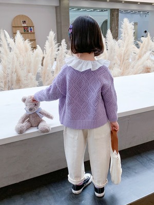 女の子 秋冬 新作 ファッション 洋風 ネット赤 子供服 子供服 赤ちゃん ニット カーディガン ブ