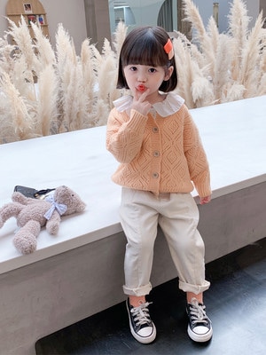 女の子 秋冬 新作 ファッション 洋風 ネット赤 子供服 子供服 赤ちゃん ニット カーディガン ブ