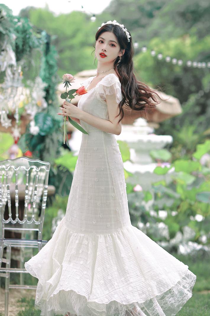 6585 ヘビー刺繍フレンチロマンチックライトラグジュアリーライトウェディングドレスフィッシュテールドレスBQ72