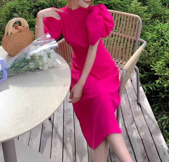 レディース ドレス ワンピース パーティードレス ウェディング パーティー 結婚式 二次会 披露宴 ミモレ ロング 半袖 パフスリーブ ハイネック スタンドカラー セミフレア ウエストマーク レディース ドレス ワンピース パーティードレス ウェディング パーティー 結婚式 二次会 披露宴 ミモレ ロング 半袖 パフスリーブ ハイネック スタンドカラー セミフレア ウエストマーク