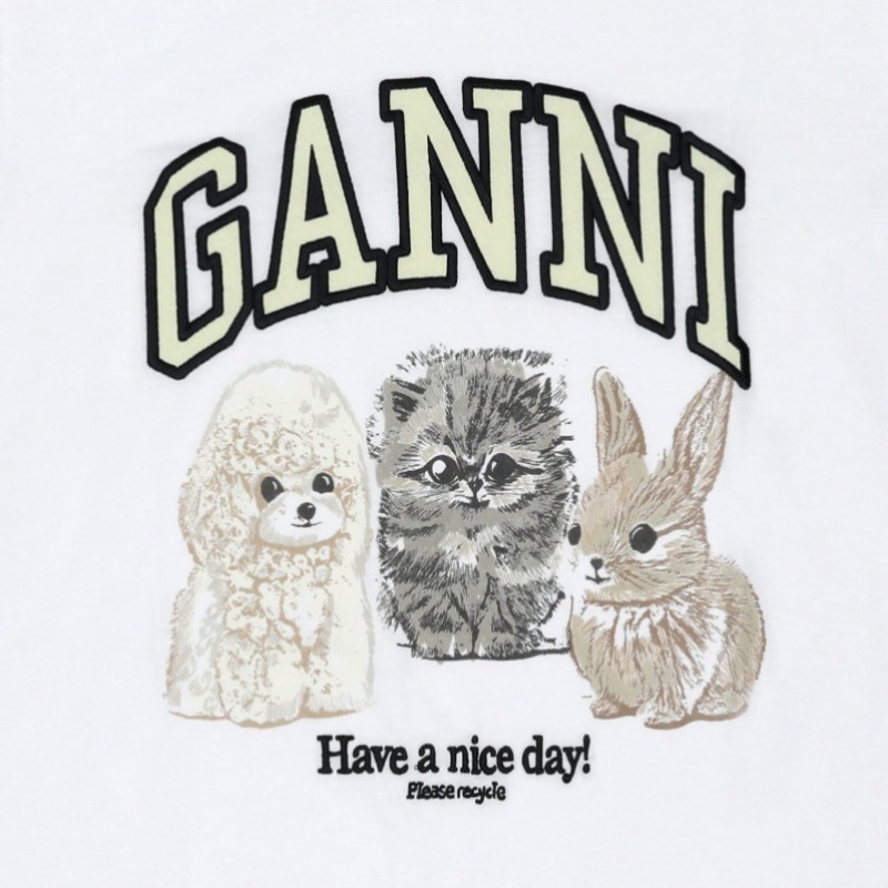 GANNI T4237 151 アニマルロゴプリントレディースショートスリーブTシャツ GANNI T4237 151 アニマルロゴプリントレディースショートスリーブTシャツ