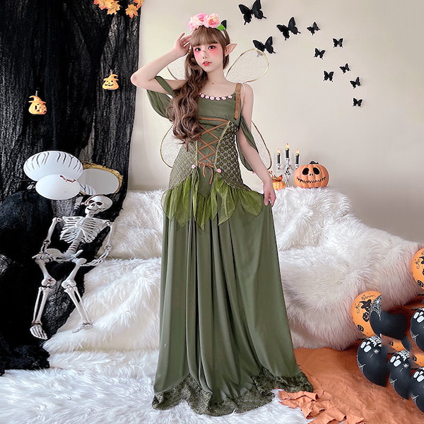 ティンカーベル　コスプレ　ワンピース　ドレス　なりきり衣装　妖精　羽　120 ティンカーベル コスプレ ワンピース ドレス なりきり衣装 妖精 羽 110