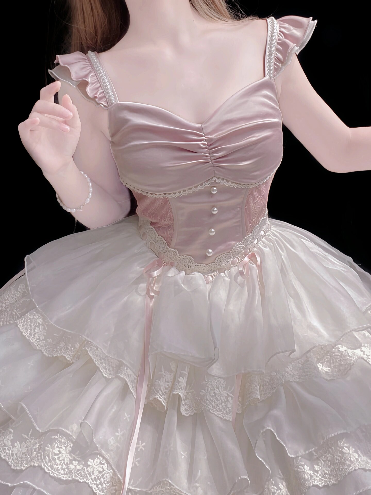 コスプレドレスロリータスカートワンピースピンク アンティーク バレエ ロリータ ドレス Jsk ドレス ウェディング ロリータ ふくらみのある小さなフライング スリーブ プリンセス ドレス