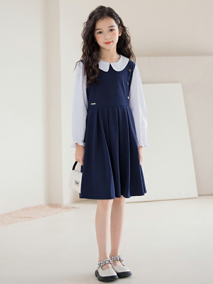 フォーマルワンピース 子供ドレス ワンピース 子供 キッズ スーツ 女の子 レイヤード 異色切替え ボタン 長袖 プリーツ フォーマルドレス ガールズ おしゃれ 可愛い ブラウス 膝丈 七五三 保育園