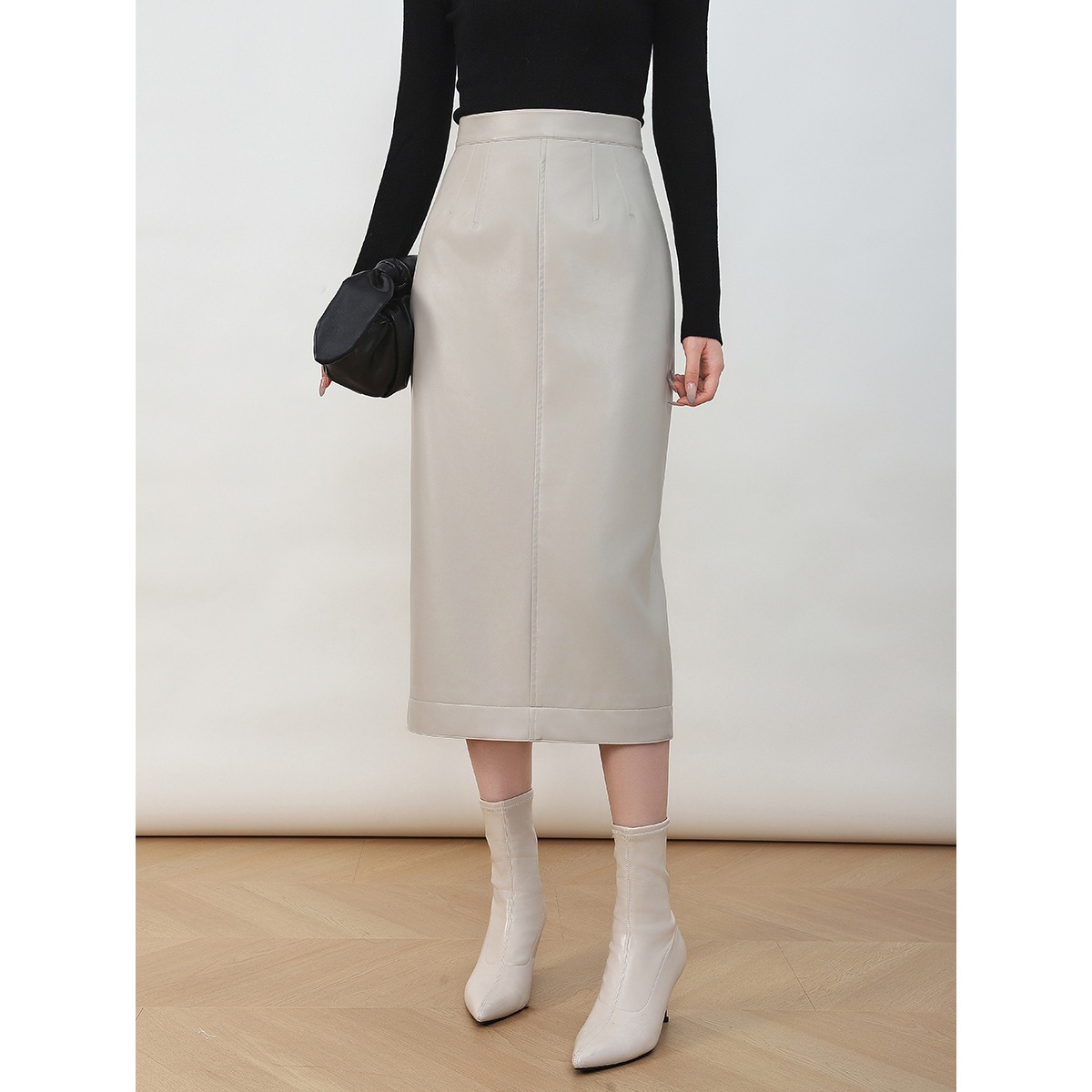 韓国風気質レザースカート_ミディアム版軽熟ピュアカラーハイウエストエコレザーバッグヒップスカート美ラード着こなし 韓国風気質レザースカート_ミディアム版軽熟ピュアカラーハイウエストエコレザーバッグヒップスカート美ラード着こなし