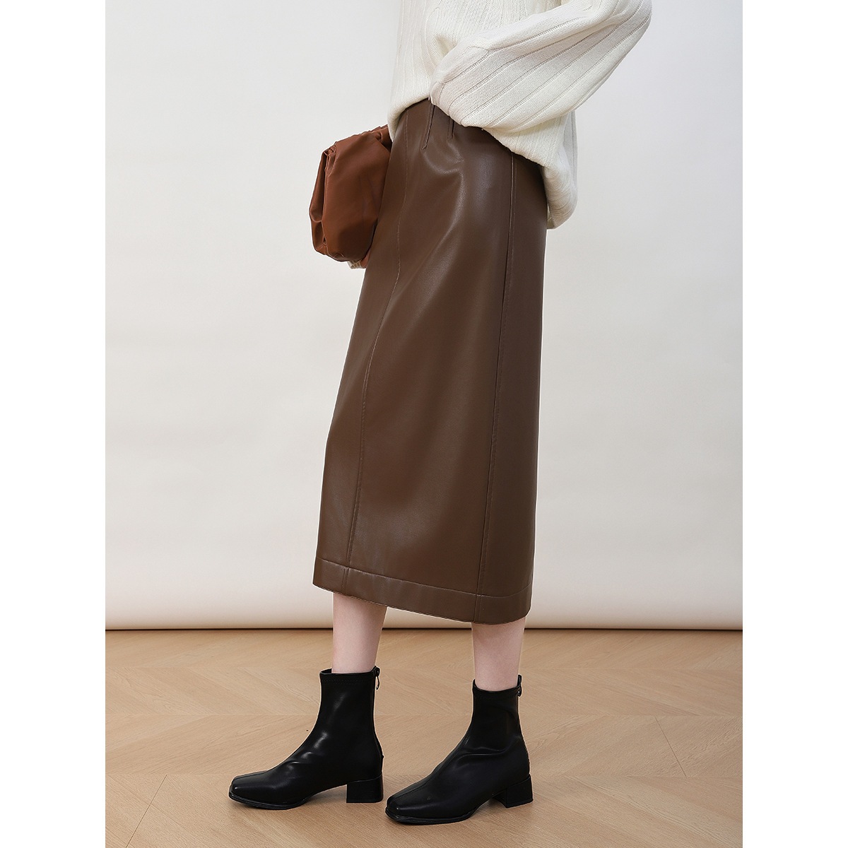 韓国風気質レザースカート_ミディアム版軽熟ピュアカラーハイウエストエコレザーバッグヒップスカート美ラード着こなし 韓国風気質レザースカート_ミディアム版軽熟ピュアカラーハイウエストエコレザーバッグヒップスカート美ラード着こなし