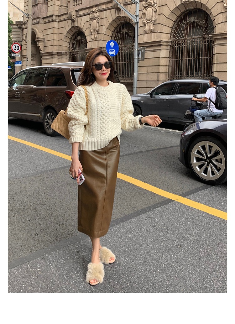 韓国風気質レザースカート_ミディアム版軽熟ピュアカラーハイウエストエコレザーバッグヒップスカート美ラード着こなし 韓国風気質レザースカート_ミディアム版軽熟ピュアカラーハイウエストエコレザーバッグヒップスカート美ラード着こなし