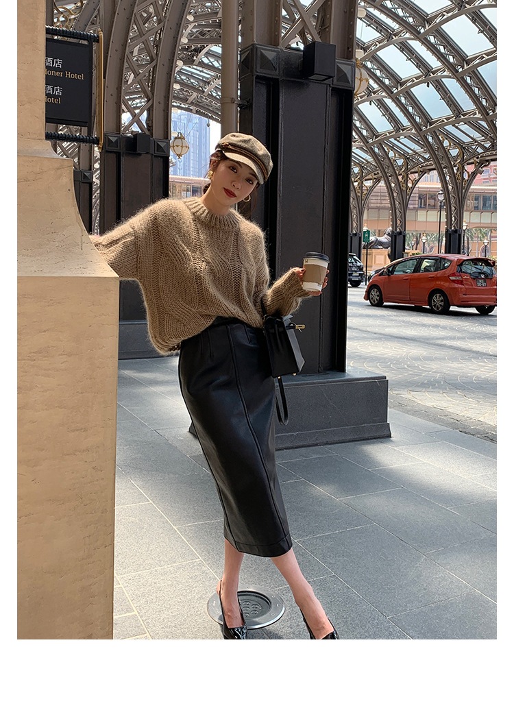 韓国風気質レザースカート_ミディアム版軽熟ピュアカラーハイウエストエコレザーバッグヒップスカート美ラード着こなし 韓国風気質レザースカート_ミディアム版軽熟ピュアカラーハイウエストエコレザーバッグヒップスカート美ラード着こなし