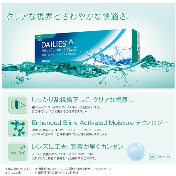 30枚入 [ 6箱 ] 乱視用 アルコン デイリーズアクアコンフォートプラス トーリック