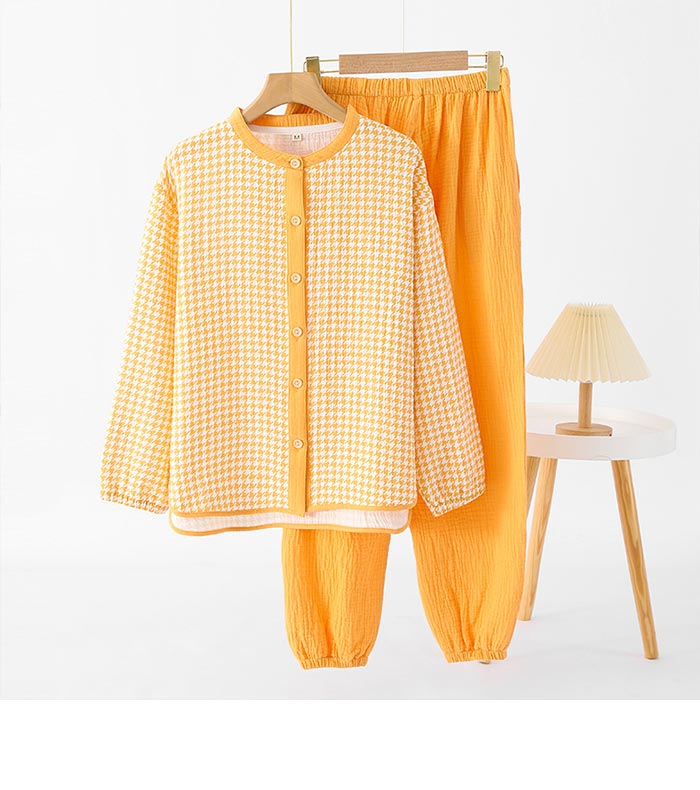 【2025新作】二重ガーゼパジャマ レディース 春 サラサラ ダブルガーゼ 長袖 部屋着セットアップ ルームウエア上下セット肌着 前開き チェック柄 夜間着快眠パジャマ ルームウェア 婦人 M L プ