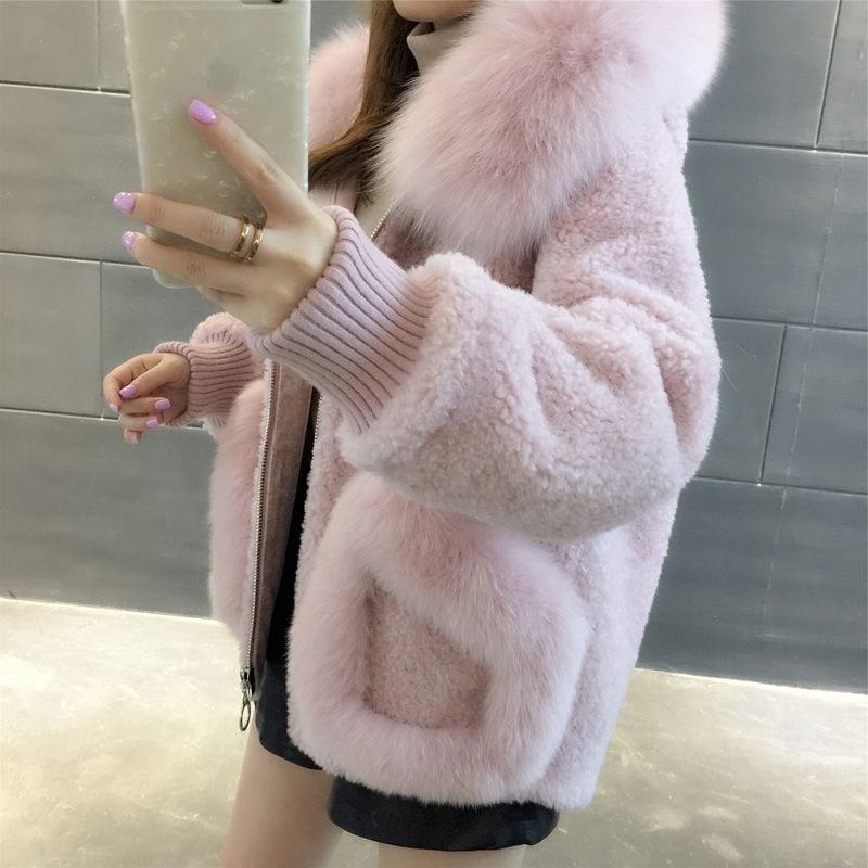 秋冬新しい フェイクファー トップス 韓国ファッション 百掛け 毛皮コート レディース カジュアル フード付きアウター ジャケット 上着