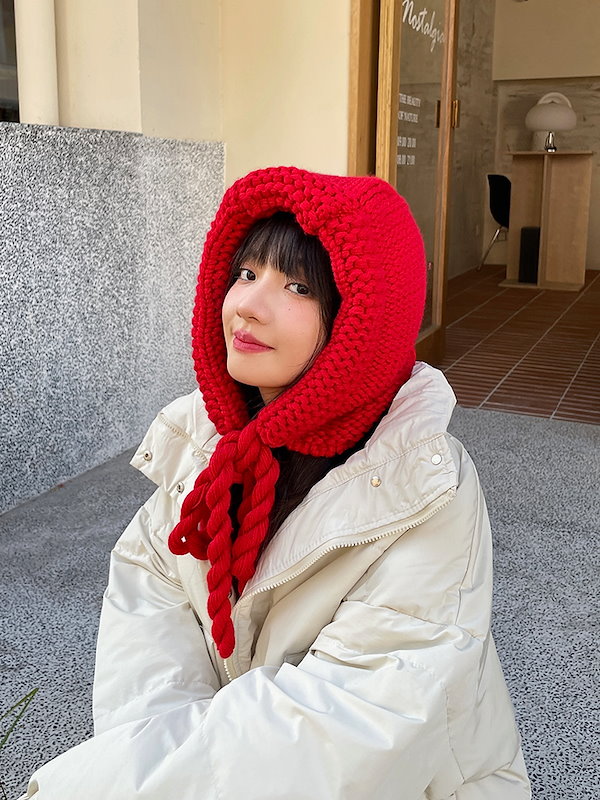 Qoo10] 手編み赤ずきんちゃんレトロ包帯ニット帽子