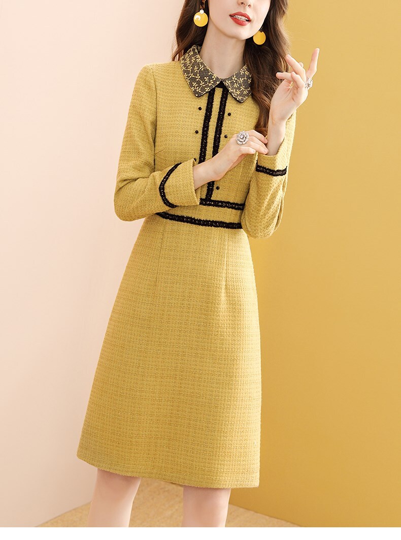 レディース ワンピース ミニ ミニ丈 膝上 長袖 襟付き 細身 Aライン ウエストマーク かわいい レディース ワンピース ミニ ミニ丈 膝上 長袖 襟付き 細身 Aライン ウエストマーク かわいい