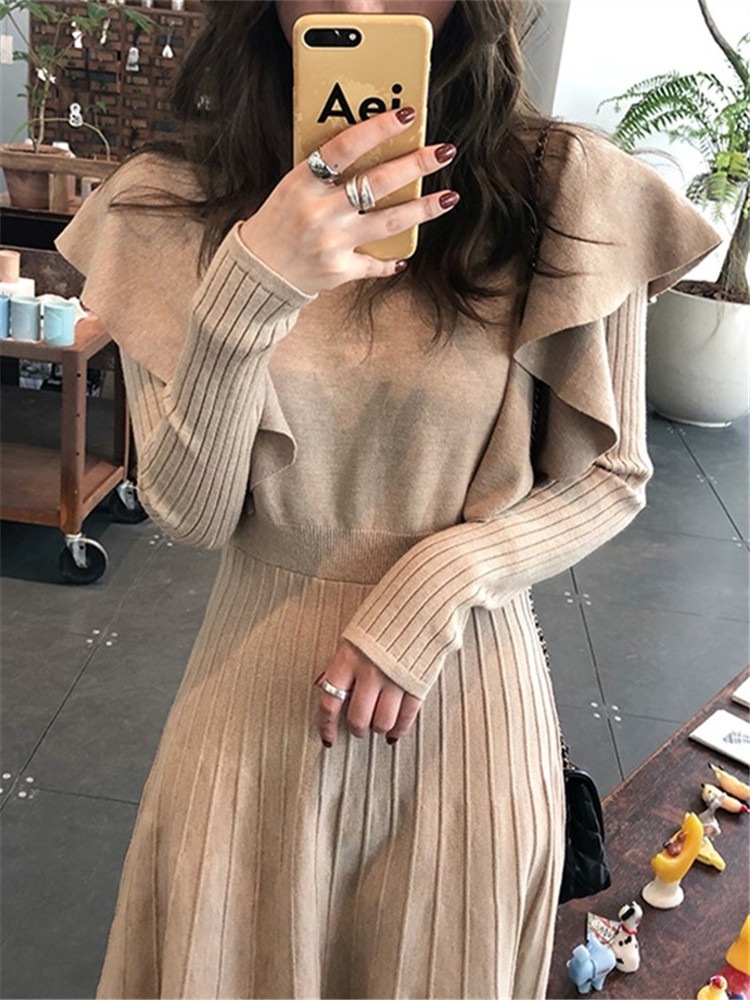 美品✨フォクシー ニットワンピース 異素材ミックス プリーツ 長袖