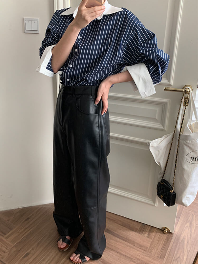 レザーパンツ レディース 韓国 ロング ロングパンツ フェイクレザー エコレザー ワイドパンツ レザー ハイウエスト ストレート カジュアル レザーパンツ レディース 韓国 ロング ロングパンツ フェイクレザー エコレザー ワイドパンツ レザー ハイウエスト ストレート カジュアル