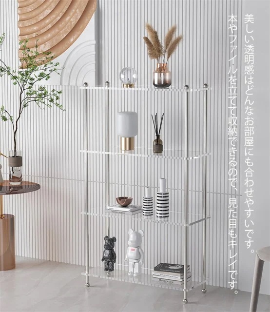 アクリルラック オープンシェルフ 2段ラック 3段ラック4段ラック本棚 収納 棚 簡単組立 キャスター付き おしゃれ 収納棚 ディスプレイ ラ