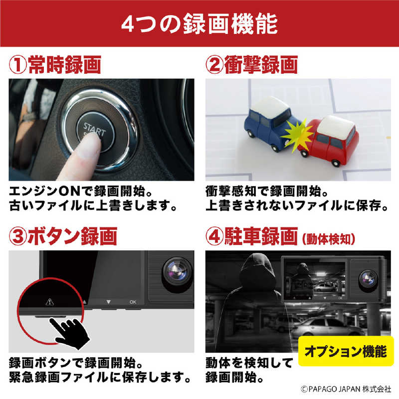 PAPAGO　ドライブレコーダー GoSafe[前後カメラ対応 /Full HD（200万画素） /駐車監視機能付き /一体型]　GS490G-64GB pattayablatt.com