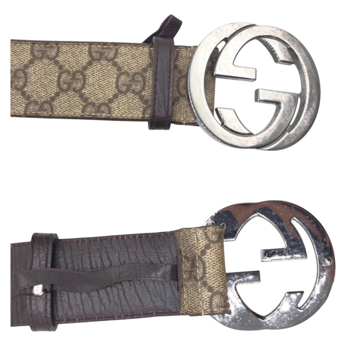 インターロッキング ベージュ ブラウン シルバー金具 GGスプリームキャンバス/レザー 114984 ベルト GGバックル メンズ 410791 インターロッキング ベージュ ブラウン シルバー金具 GGスプリームキャンバス/レザー 114984 ベルト GGバックル メンズ 410791